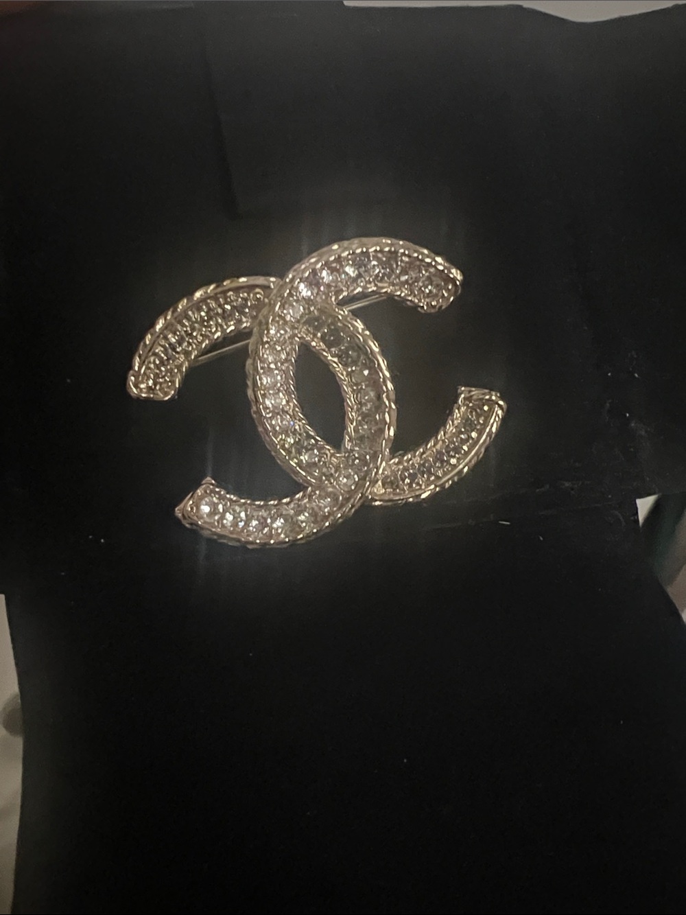 CHANEL  Crystal CC Logo Pin/ Brooch
